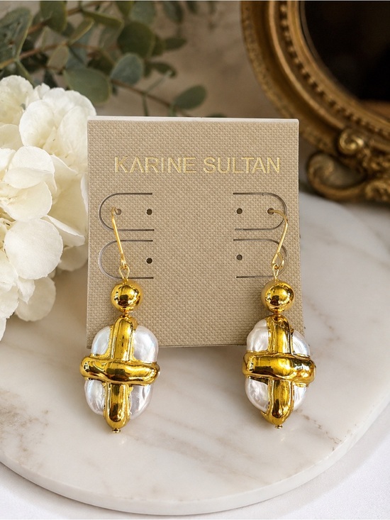 Karine Sultan Jewelry - Karine Sultan wrapped pearl dangle gold earrings NWT